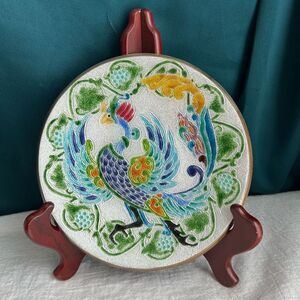 Japanese Cloisonne Phoenix Peacock Rooster Bird Plate